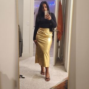 Micas gold crinkle leather skirt